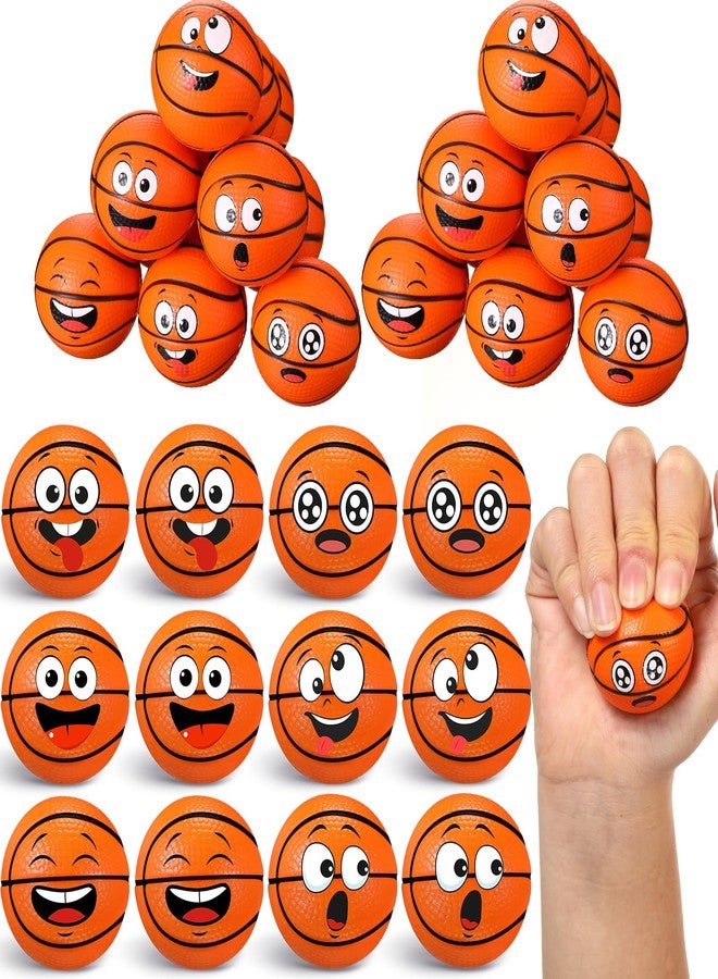 Arrowbash 36 Pcs Mini Face Basketball Stress Balls Bulk Small Basketballs Stress and Anxiety Relief Toy Foam Sports Squeeze Balls for School Carnival Reward Valentine's Day Sports Party Favors Gifts - Image 1